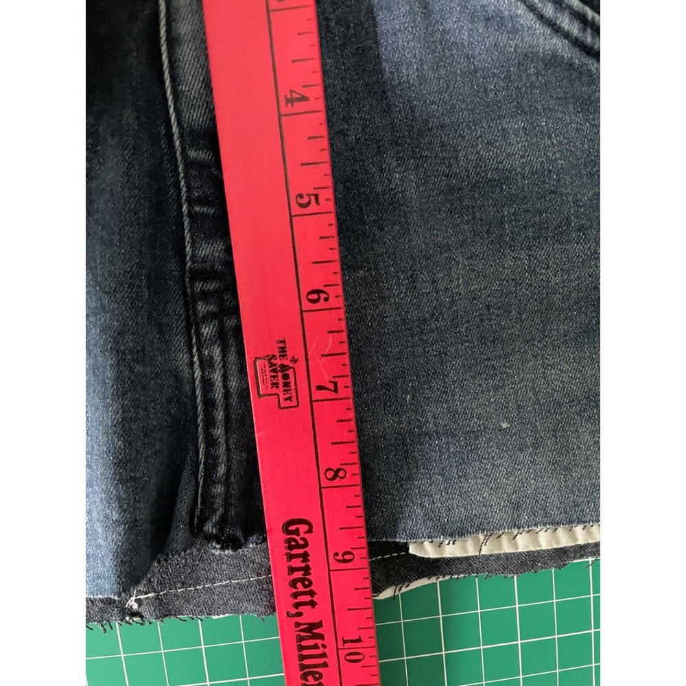 Levi Strauss Upcycled Denim Mini Skirt Blue White Graphic Numbered Size 7 26W - Picture 3 of 4